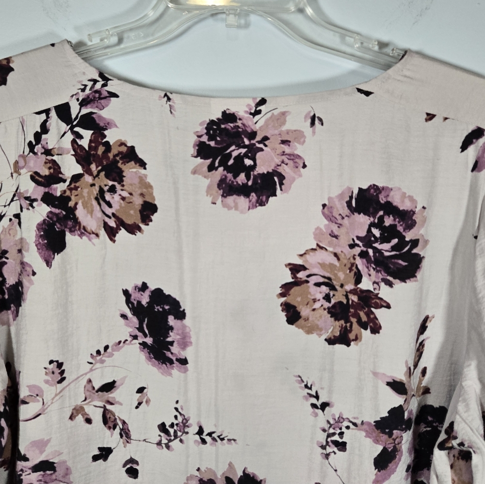 J Jill Purple‎ Floral Print Blouse Flowy Top Size XL Three Quarter Length Sleeve - Picture 6 of 11
